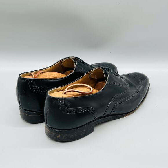 Johnston & Murphy Shoes Mens 8 Black Leather Wingtip Oxford Vintage USA Brogue main image 9